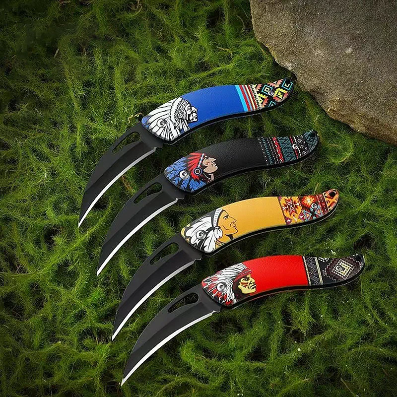 Retro Indian Pattern Folding Knife Outdoor Survival Folding Pocketknives Multifunctional Knife Portable Box Cutter Retro Indian Pattern Folding Knife Outdoor Survival Folding Pocketknives Multifunctional Knife Portable Box Cutter