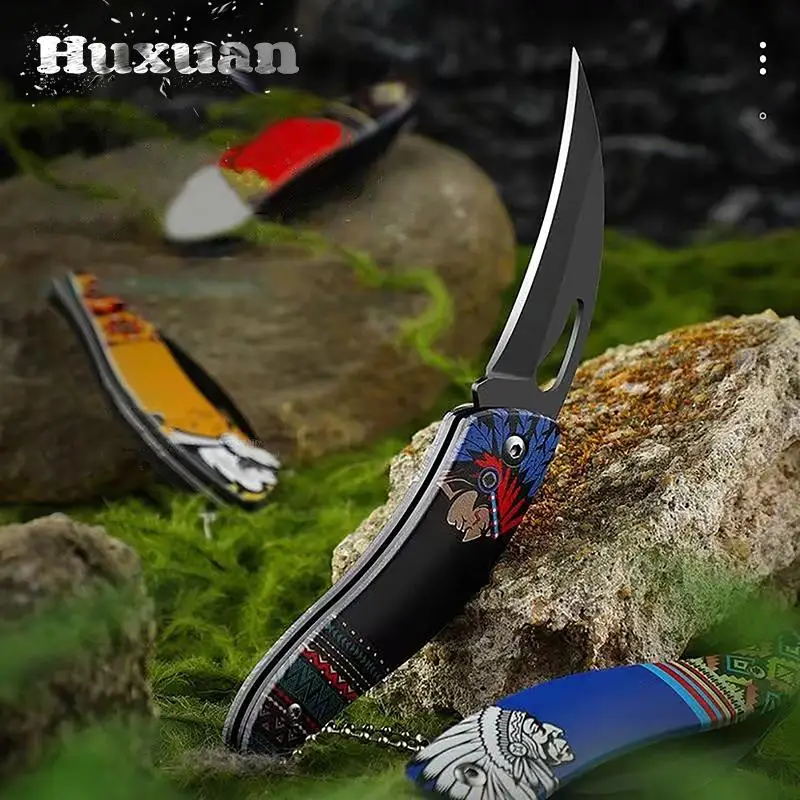 Retro Indian Pattern Folding Knife Outdoor Survival Folding Pocketknives Multifunctional Knife Portable Box Cutter