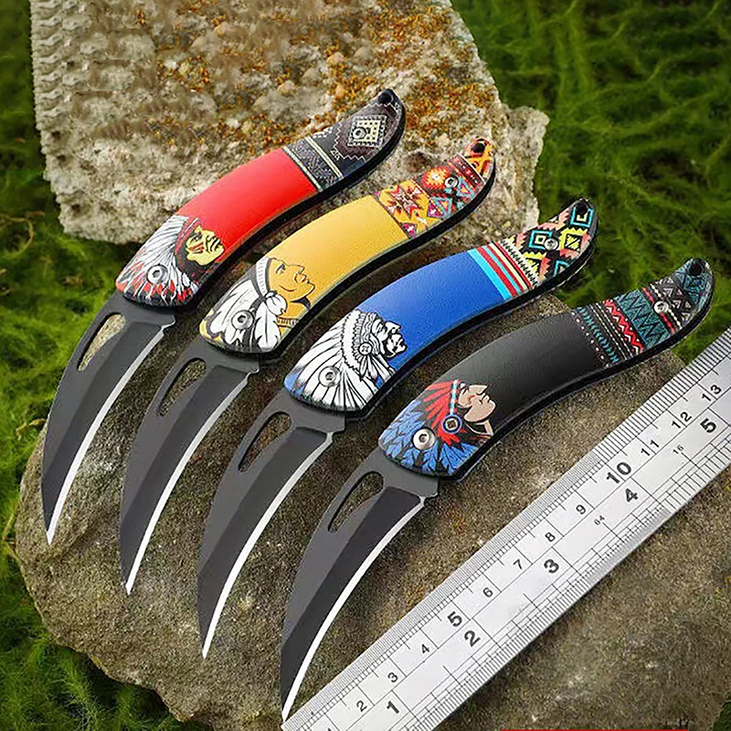Retro Indian Pattern Folding Knife Outdoor Survival Folding Pocketknives Multifunctional Knife Portable Box Cutter