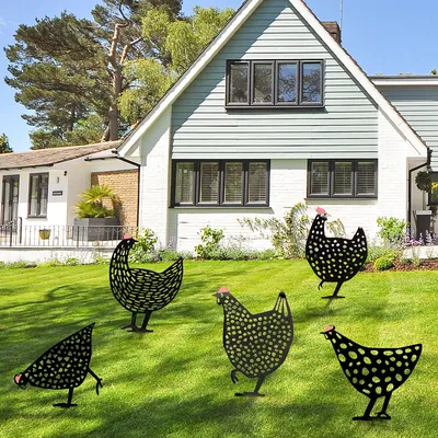 Retro Metal Chicken Garden Ornament (5 pcs)