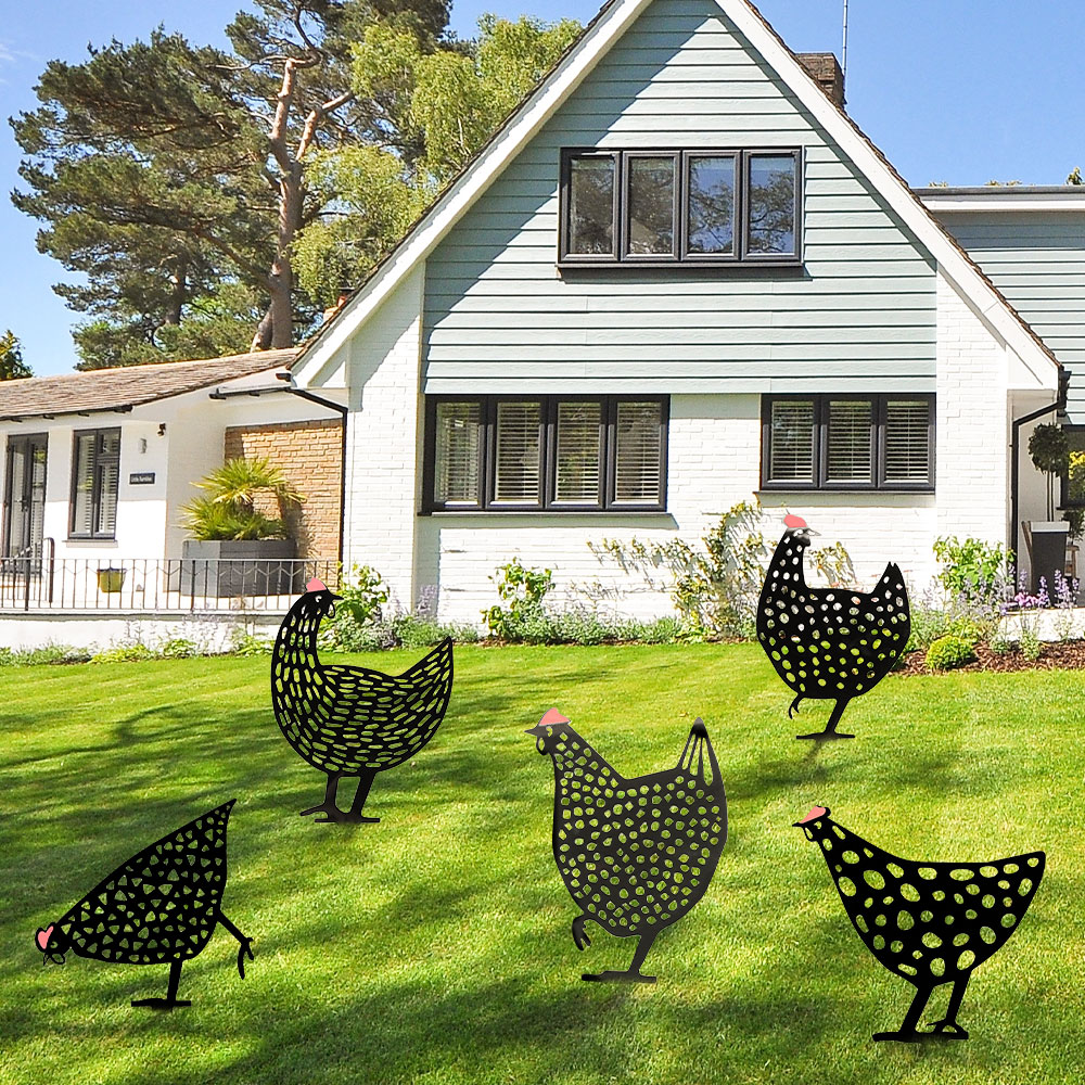 Retro Metal Chicken Garden Ornament (5 pcs)