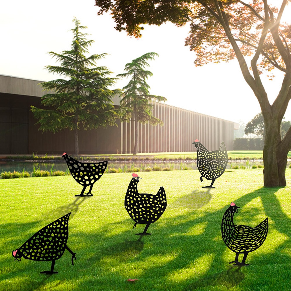 Retro Metal Chicken Garden Ornament (5 pcs)
