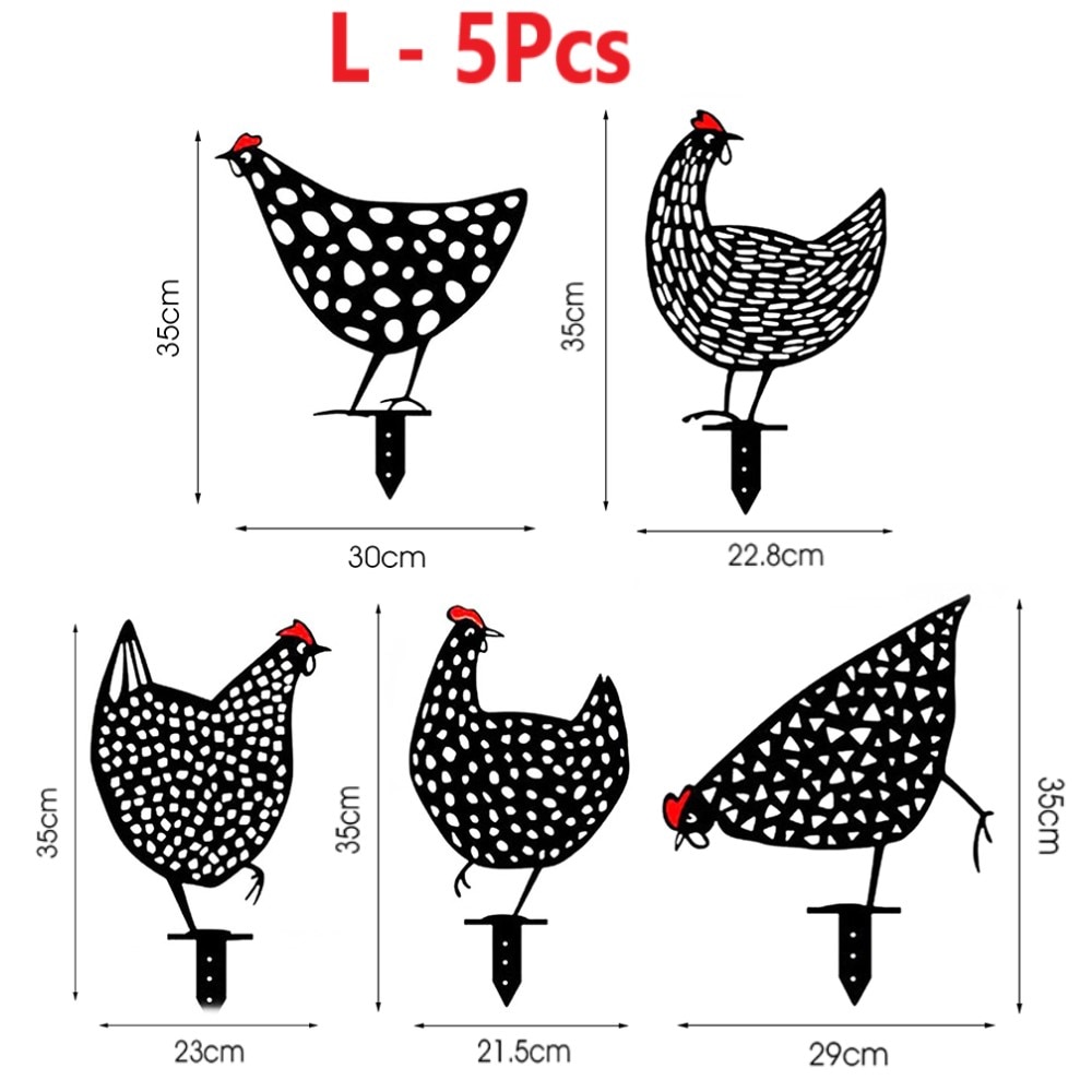 Retro Metal Chicken Garden Ornament (5 pcs)