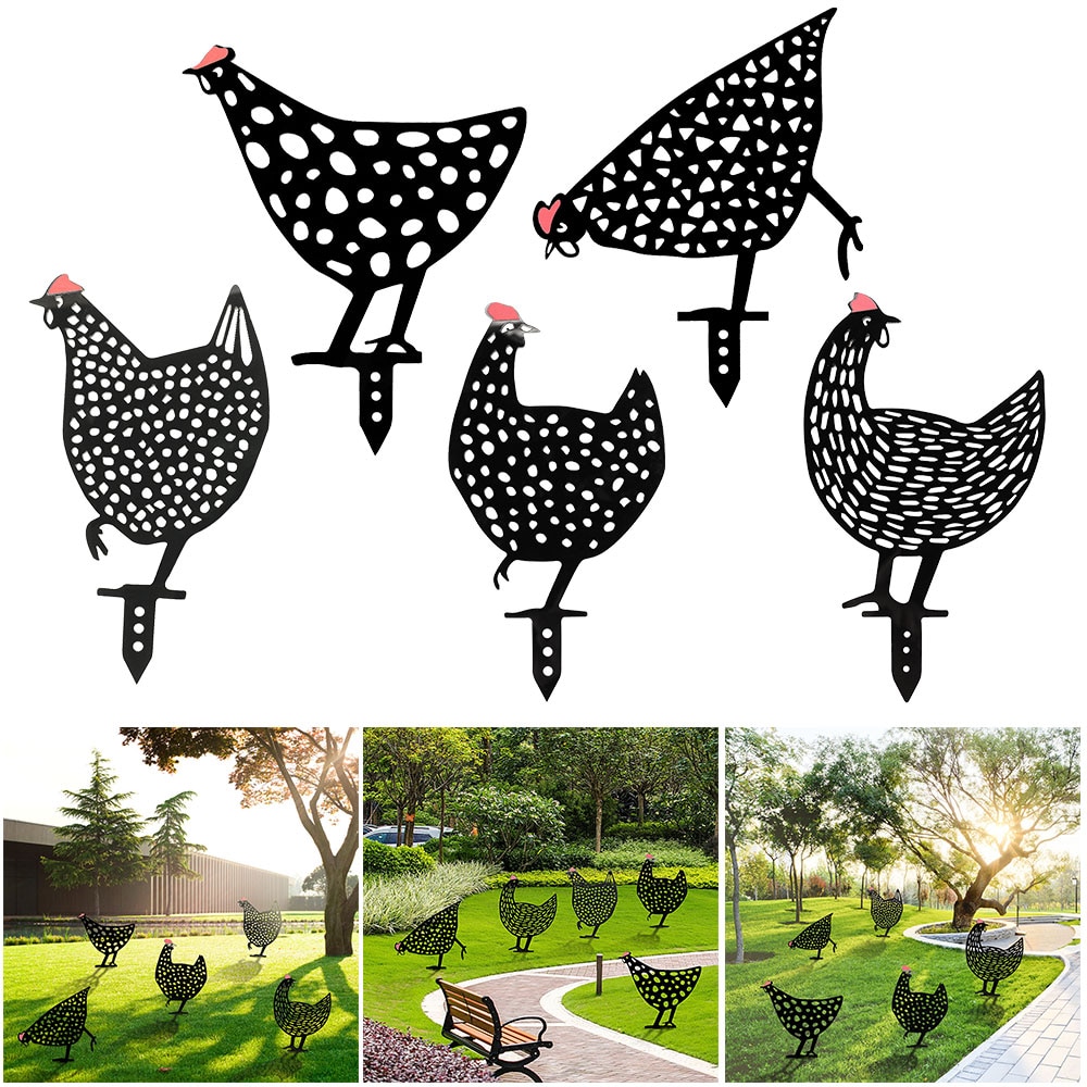 Retro Metal Chicken Garden Ornament (5 pcs)