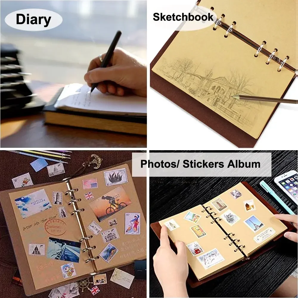Retro Notebooks and Journals Agenda Binder Sketch Book Leather Soft Cover 14x10cm Replaceable Kraft Paper Inner Korean Retro Notebooks and Journals Agenda Binder Sketch Book Leather Soft Cover 14x10cm Replaceable Kraft Paper Inner Korean