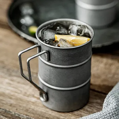 Retro Old Coffee Water Cup Industrial Style Oil Barrel Mug Outdoor Camping Picnic Beer Mug Drinking Utensils Stainless