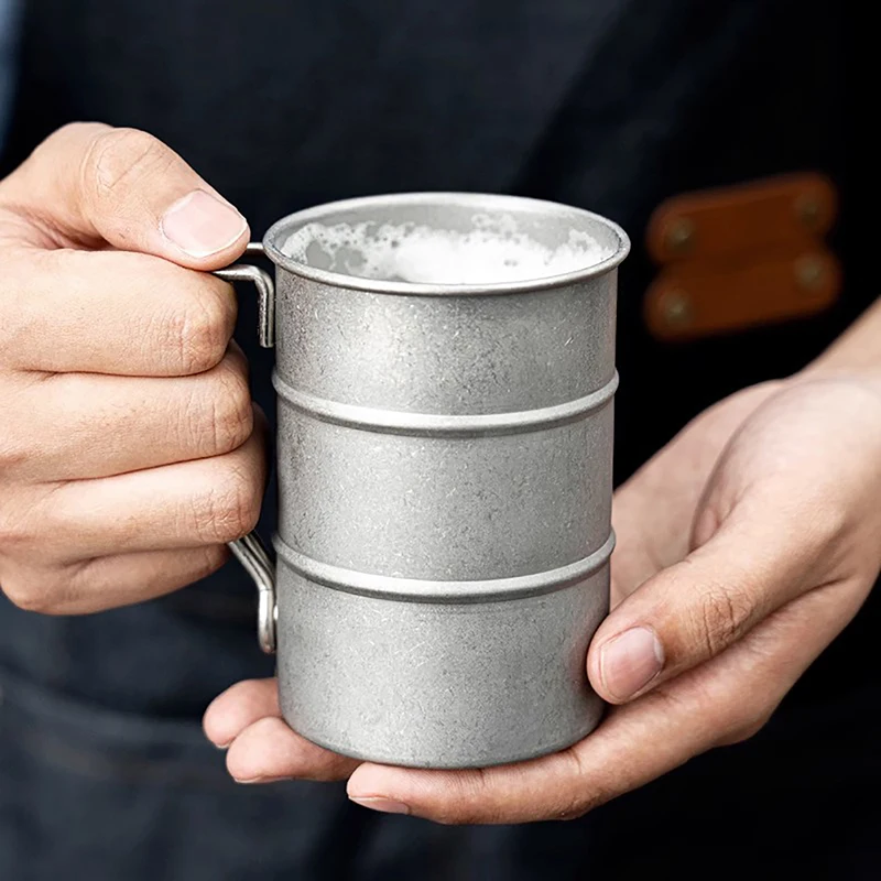 Retro Old Coffee Water Cup Industrial Style Oil Barrel Mug Outdoor Camping Picnic Beer Mug Drinking Utensils Stainless