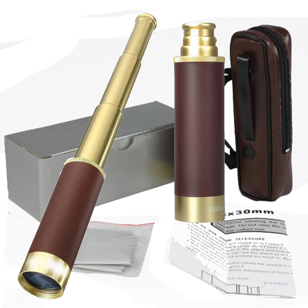 Retro Pirate Telescope Zoomable 25×30 Pocket Monocular Collapsible Waterproof Captain Jack's Spyglass Handheld Vintage