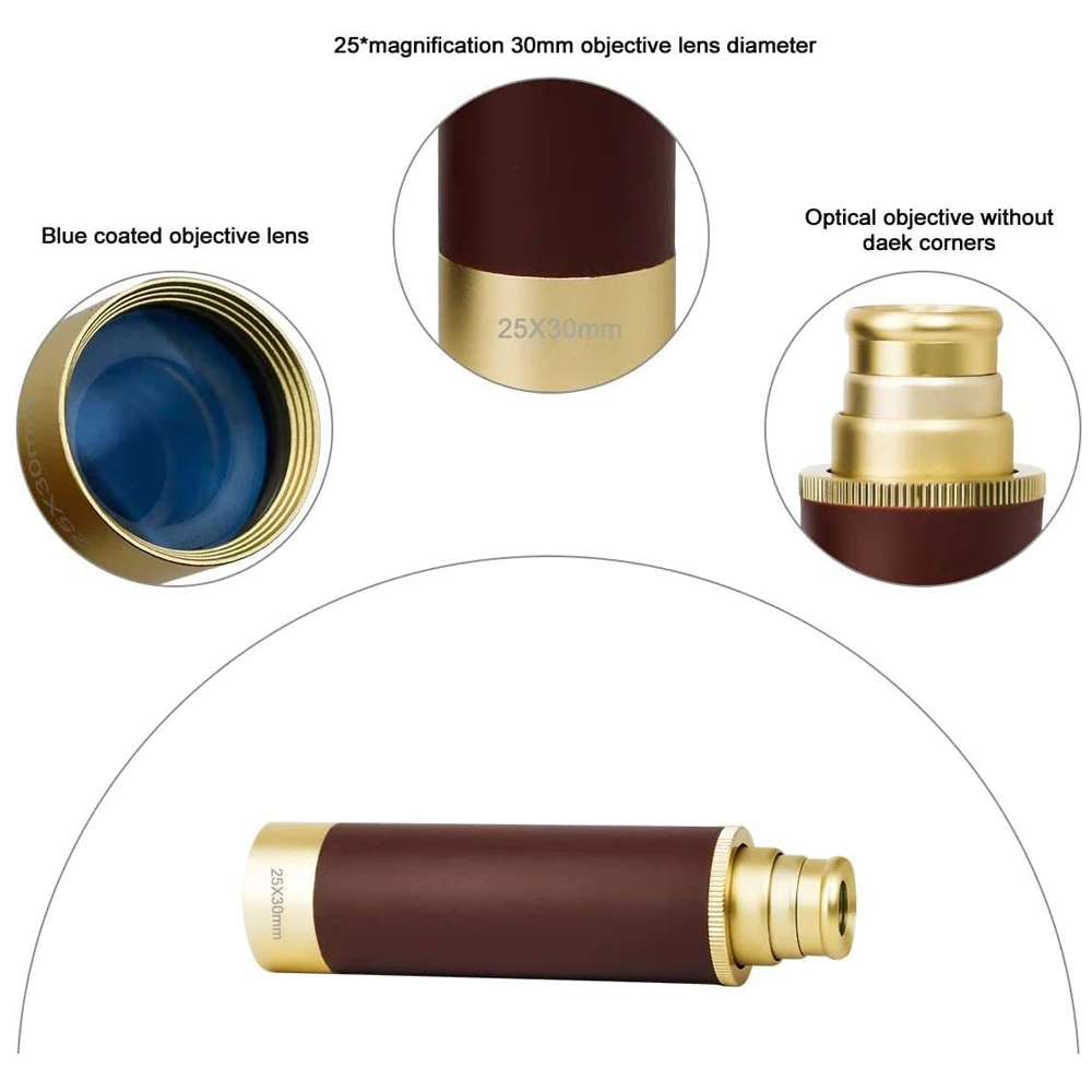 Retro Pirate Telescope Zoomable 25×30 Pocket Monocular Collapsible Waterproof Captain Jack's Spyglass Handheld Vintage