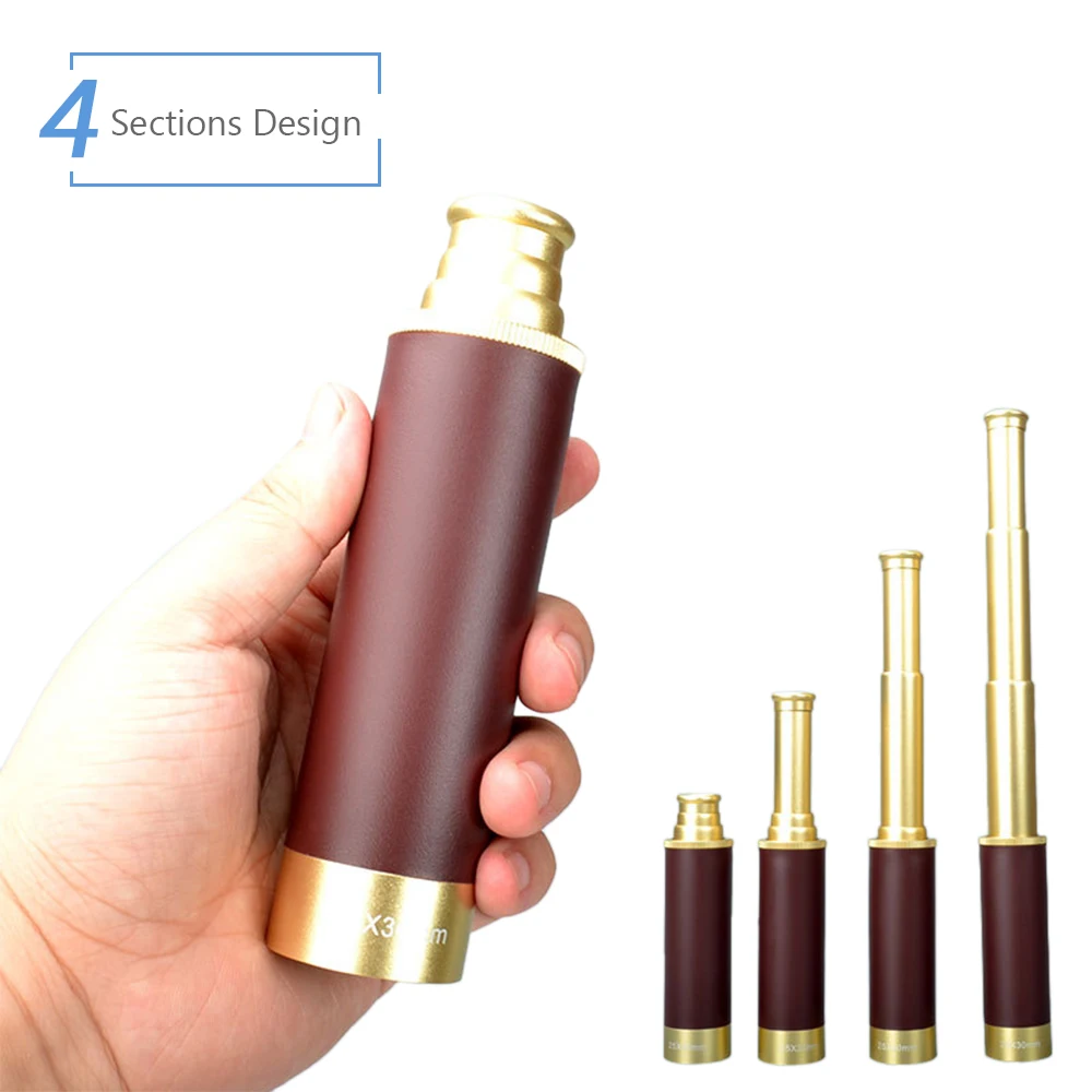 Retro Pirate Telescope Zoomable 25×30 Pocket Monocular Collapsible Waterproof Captain Jack's Spyglass Handheld Vintage
