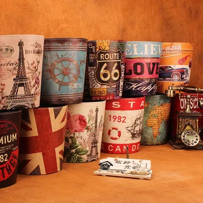 Retro Style 10L PU Leather Trash Can Retro Style 10L PU Leather Trash Can