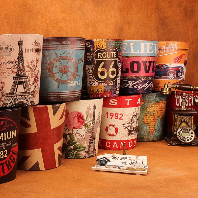 Retro Style 10L PU Leather Trash Can