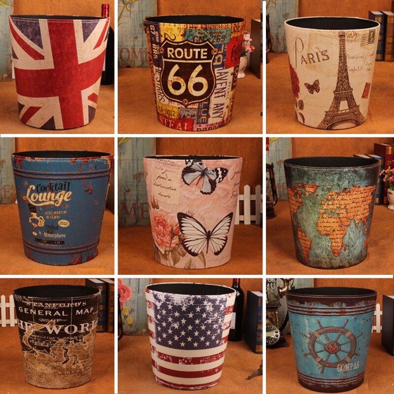 Retro Style 10L PU Leather Trash Can Retro Style 10L PU Leather Trash Can