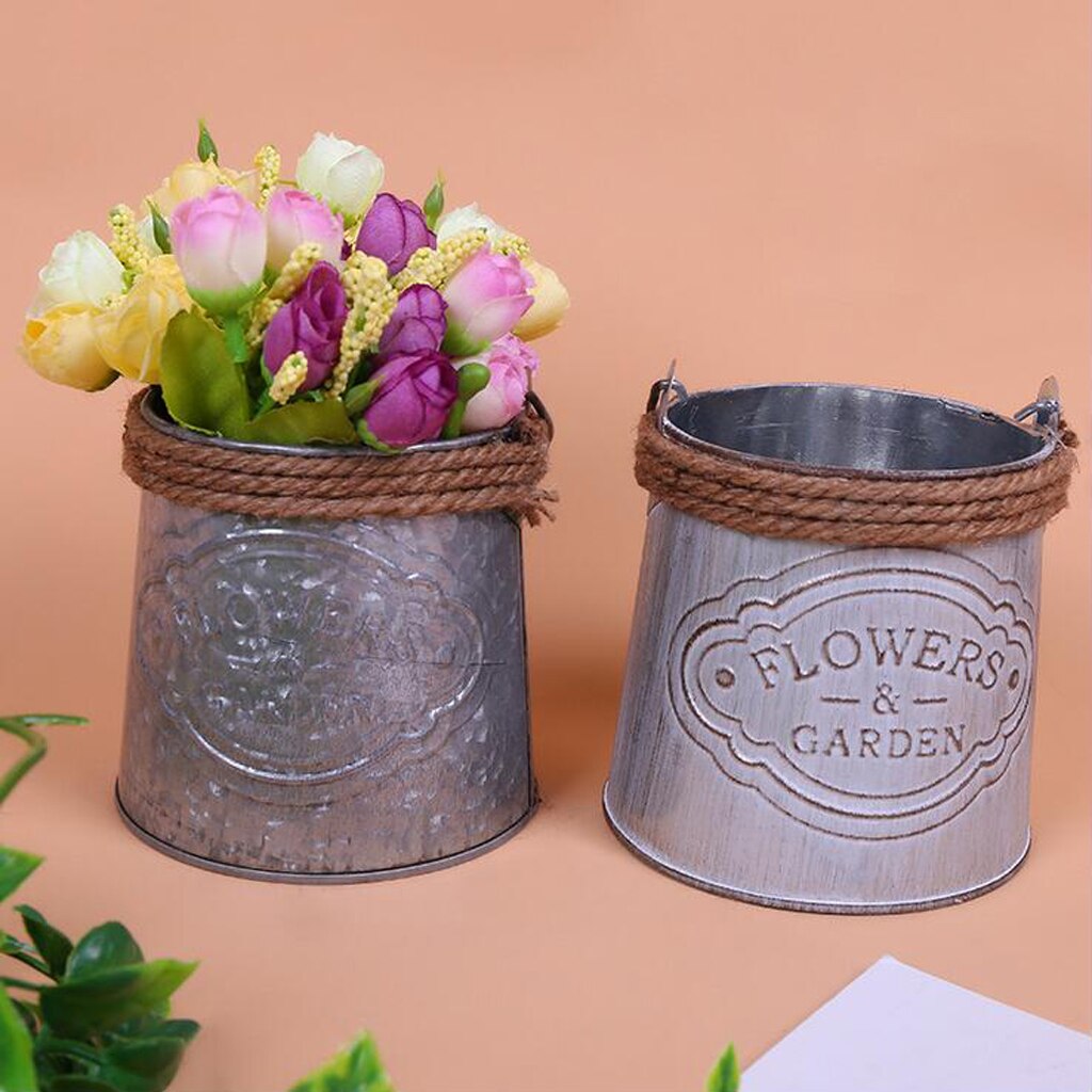 Retro Style Metal Bucket Planter