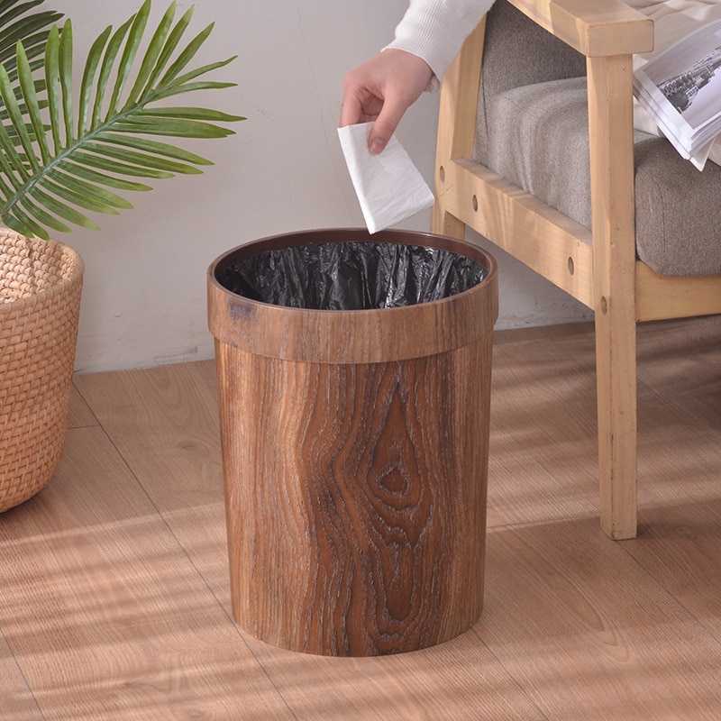 Retro Style Wooden Trash Can