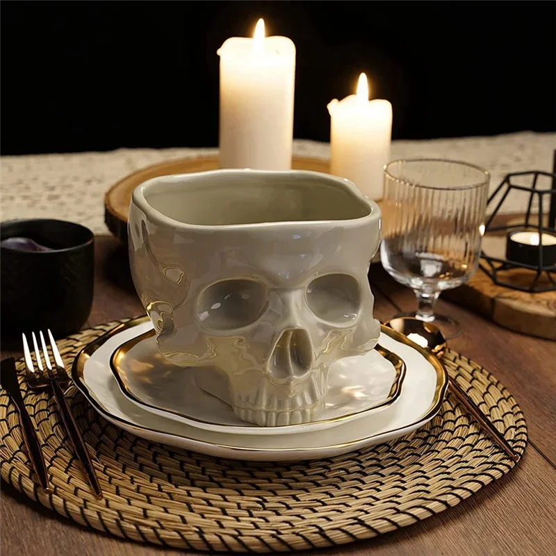 Retro Tabletop Decoration Porcelain Gothic Skull Pasta Bowl Halloween Tableware Bar Food Noodle Salad Candy Bowl Retro Tabletop Decoration Porcelain Gothic Skull Pasta Bowl Halloween Tableware Bar Food Noodle Salad Candy Bowl