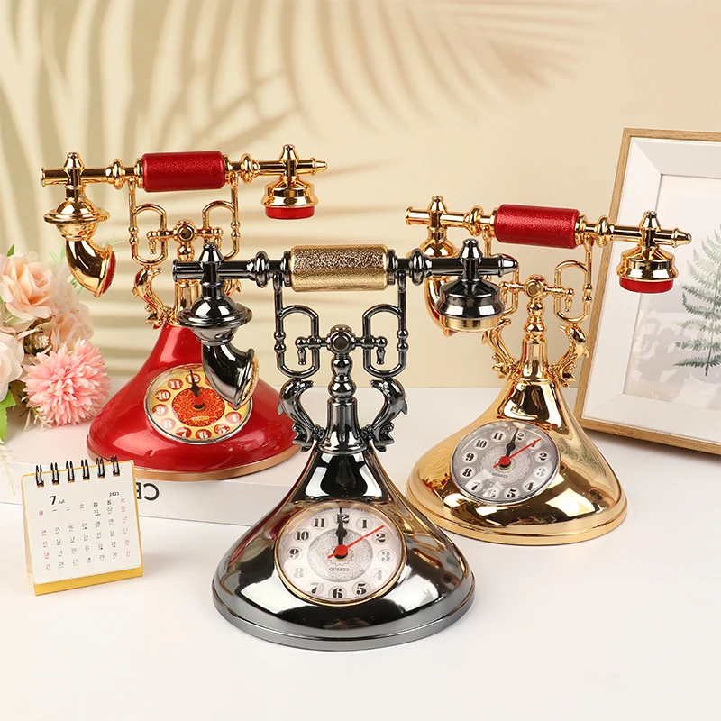 Retro Telephone Model Alarm Clock Creative Timekeeper Desktop Ornament For Home Room Bedside Table Decoration Retro Telephone Model Alarm Clock Creative Timekeeper Desktop Ornament For Home Room Bedside Table Decoration