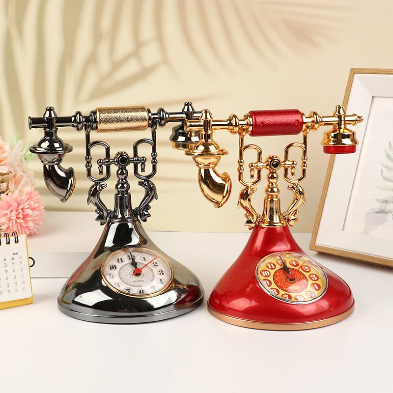 Retro Telephone Model Alarm Clock Creative Timekeeper Desktop Ornament For Home Room Bedside Table Decoration Retro Telephone Model Alarm Clock Creative Timekeeper Desktop Ornament For Home Room Bedside Table Decoration