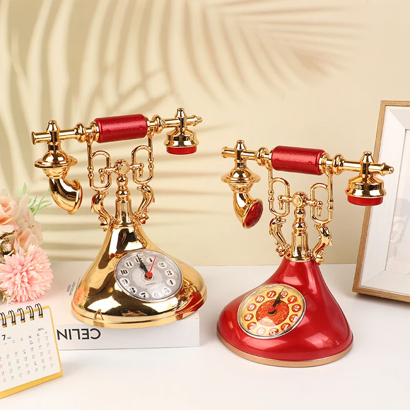 Retro Telephone Model Alarm Clock Creative Timekeeper Desktop Ornament For Home Room Bedside Table Decoration Retro Telephone Model Alarm Clock Creative Timekeeper Desktop Ornament For Home Room Bedside Table Decoration