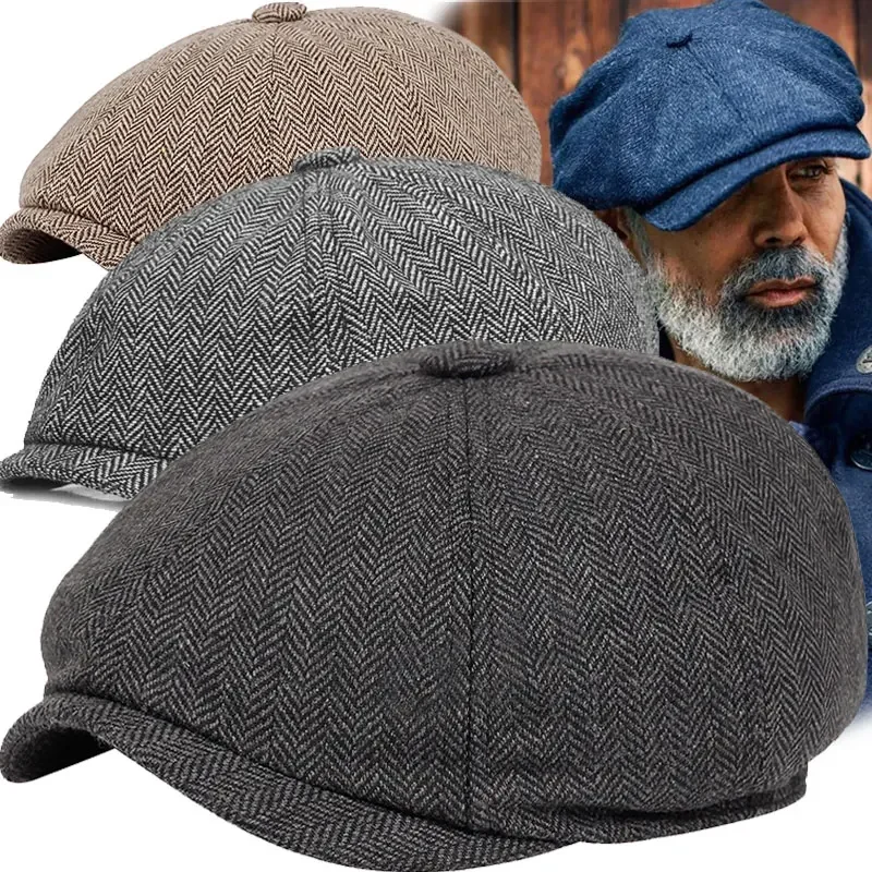 Retro Tweed Newsboy Hat Men Beret Gatsby Beret Hats Street Caps Peaked Octagonal with Brim Caps Winter Spring Hip Hop Retro Tweed Newsboy Hat Men Beret Gatsby Beret Hats Street Caps Peaked Octagonal with Brim Caps Winter Spring Hip Hop