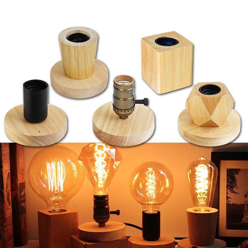 Retro Vintage Table Lamp Wood E27 Night Light 85-265V For Bedroom Bedside Desk Lamp Floor Decor Multiple shapes Retro Vintage Table Lamp Wood E27 Night Light 85-265V For Bedroom Bedside Desk Lamp Floor Decor Multiple shapes