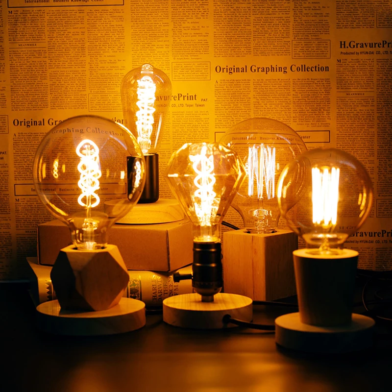 Retro Vintage Table Lamp Wood E27 Night Light 85-265V For Bedroom Bedside Desk Lamp Floor Decor Multiple shapes