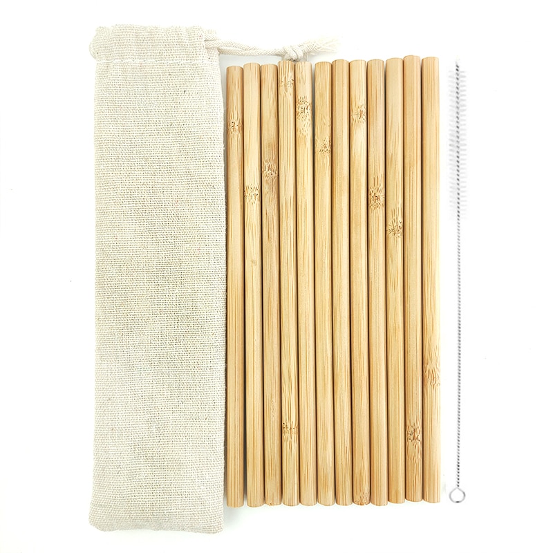 Reusable Bamboo Straws and Straw Brush (10 pcs)