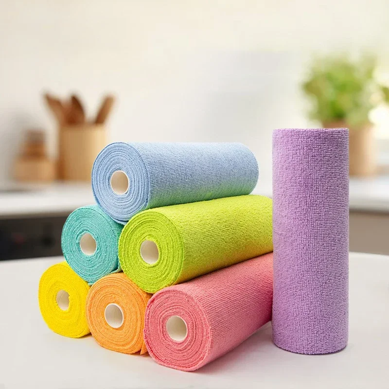 Reusable Cleaning Wipe Household Kitchen Cloth Microfiber Towel Rolls Dish Rags Wash Paper Towel Replacement 1 Roll of