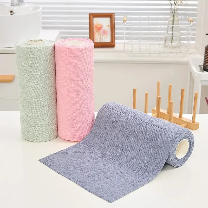 Reusable Cleaning Wipe Household Kitchen Cloth Microfiber Towel Rolls Dish Rags Wash Paper Towel Replacement 1 Roll of
