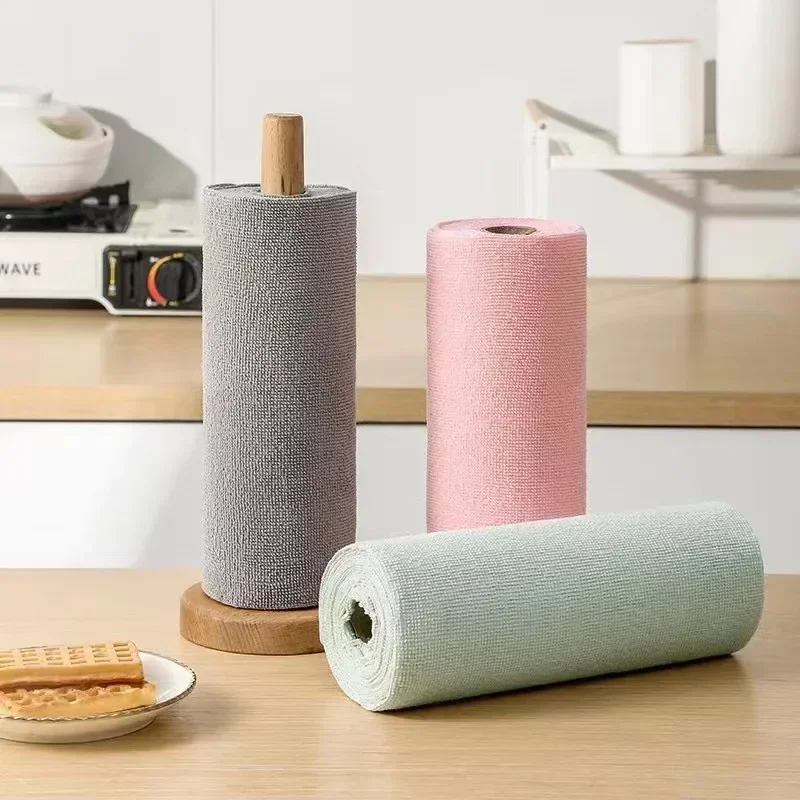 Reusable Cleaning Wipe Household Kitchen Cloth Microfiber Towel Rolls Dish Rags Wash Paper Towel Replacement 1 Roll of