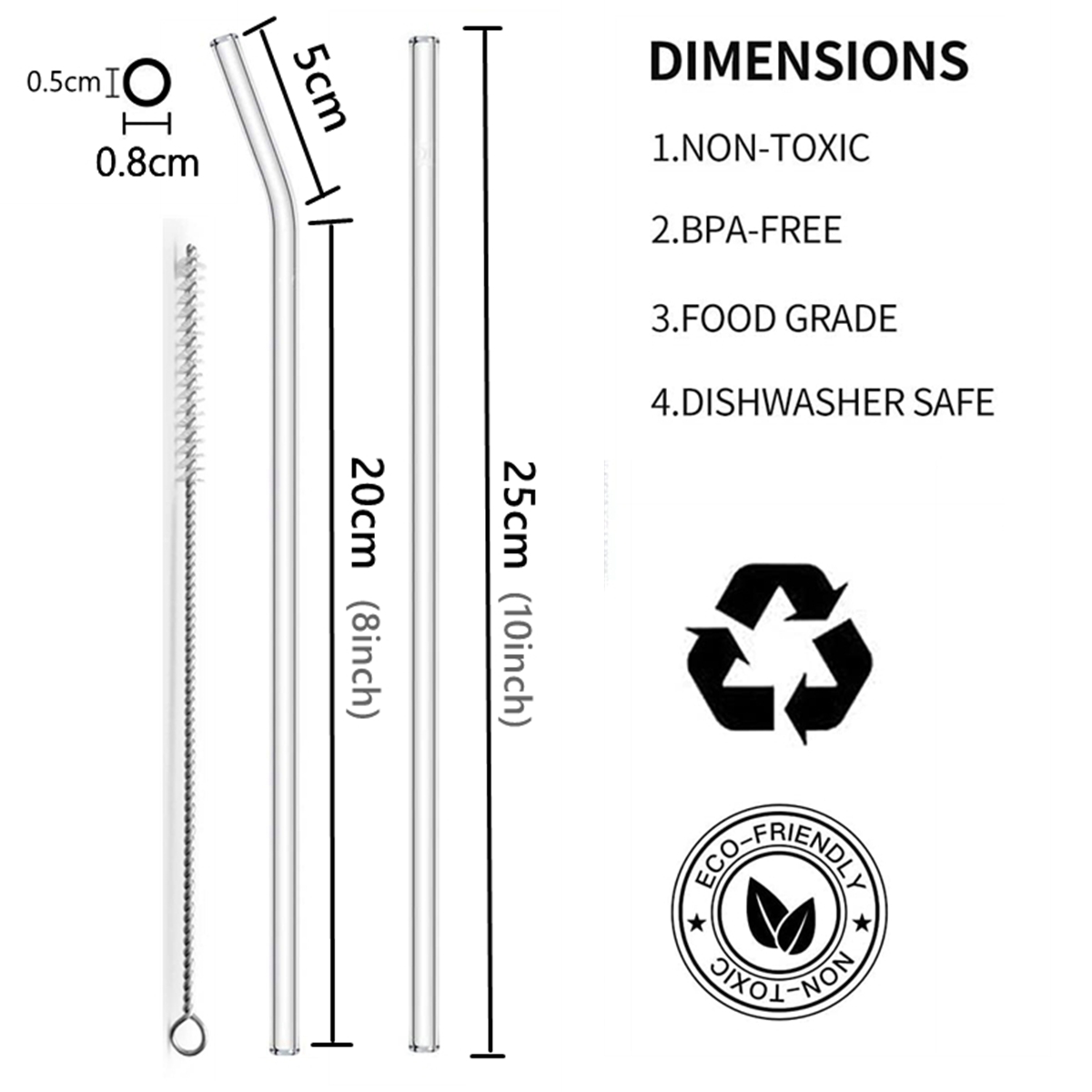 Reusable Clear Glass Straws Set (6 Pcs) Reusable Clear Glass Straws Set (6 Pcs)
