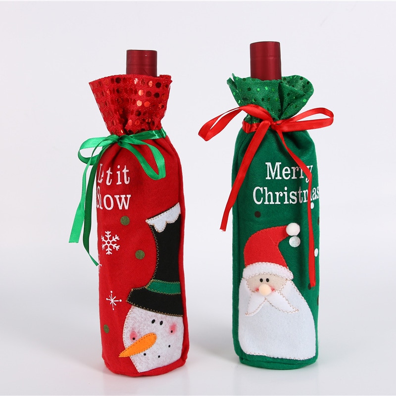 Reusable Cloth Christmas Wine Gift Bag