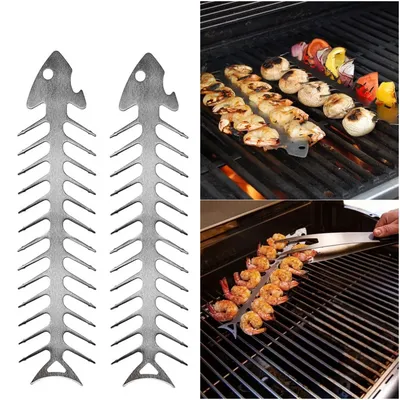Reusable Roaster Fork Metal Fishbone Shape Barbecue Skewer Roasting Skewers for Camping Grilling Skewers Campfire BBQ Reusable Roaster Fork Metal Fishbone Shape Barbecue Skewer Roasting Skewers for Camping Grilling Skewers Campfire BBQ