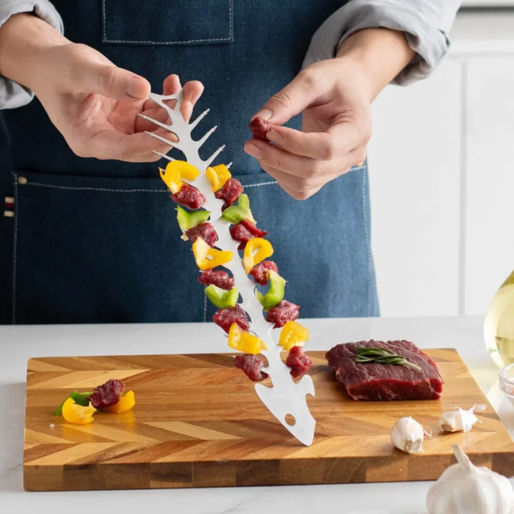 Reusable Roaster Fork Metal Fishbone Shape Barbecue Skewer Roasting Skewers for Camping Grilling Skewers Campfire BBQ Reusable Roaster Fork Metal Fishbone Shape Barbecue Skewer Roasting Skewers for Camping Grilling Skewers Campfire BBQ