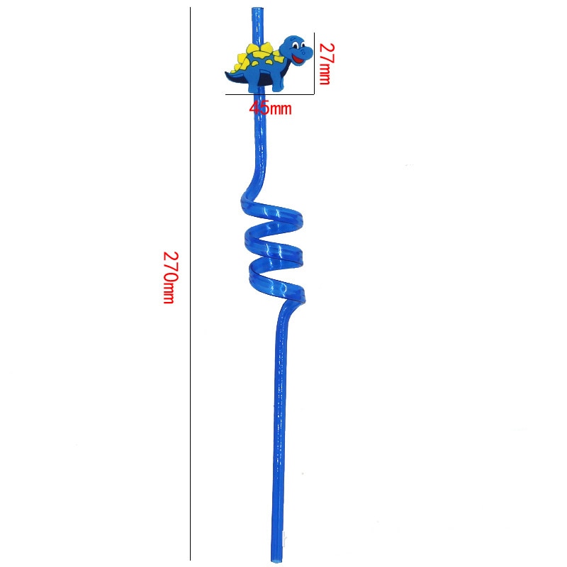 Reusable Spiral Straws with Dino Toppers (8 pcs)