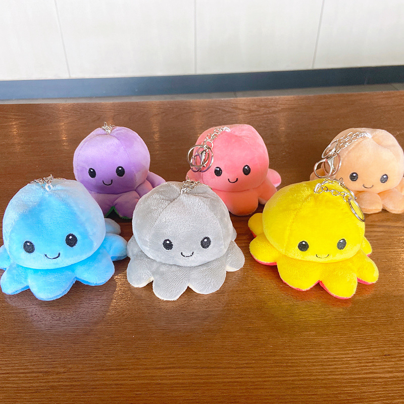 Reversible Plush Mood Octopus Keychain
