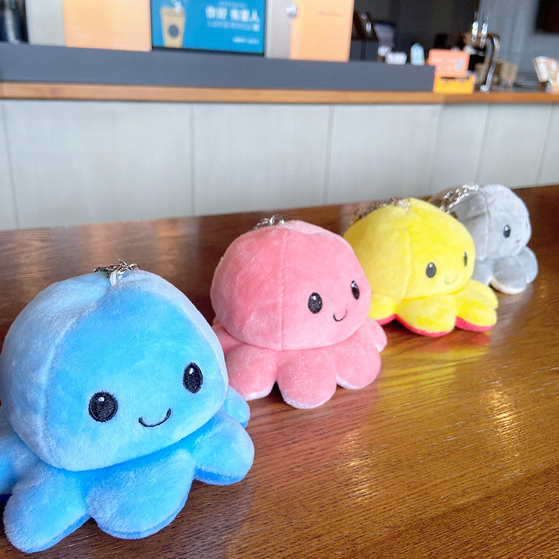 Reversible Plush Mood Octopus Keychain
