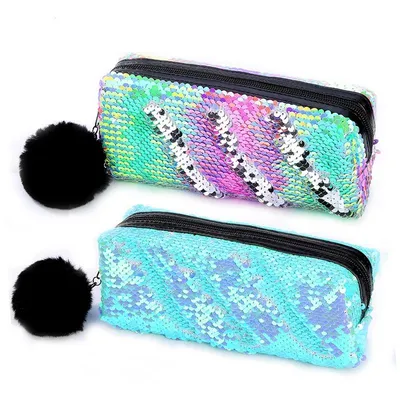 Reversible Sequin Pencil Case with Pompom