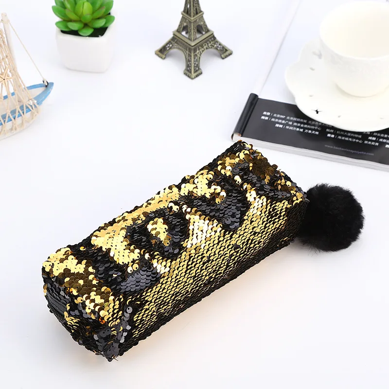 Reversible Sequin Pencil Case with Pompom