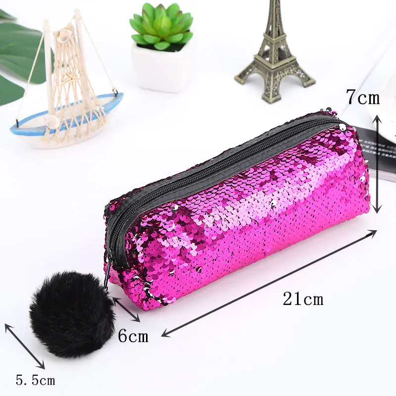 Reversible Sequin Pencil Case with Pompom