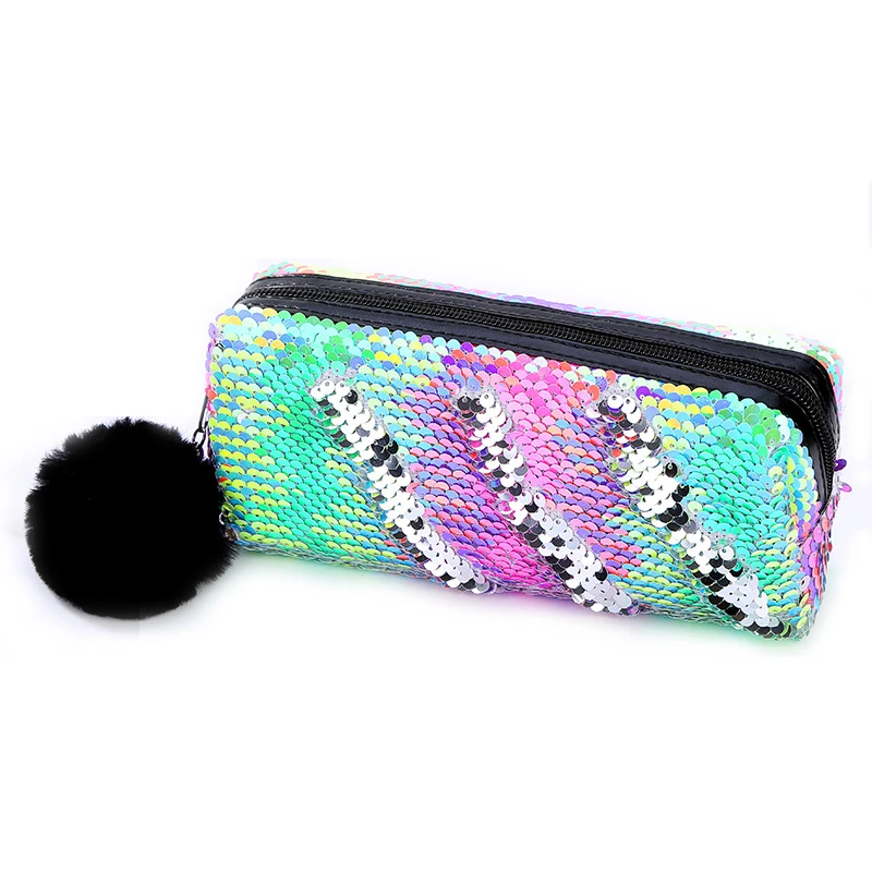 Reversible Sequin Pencil Case with Pompom