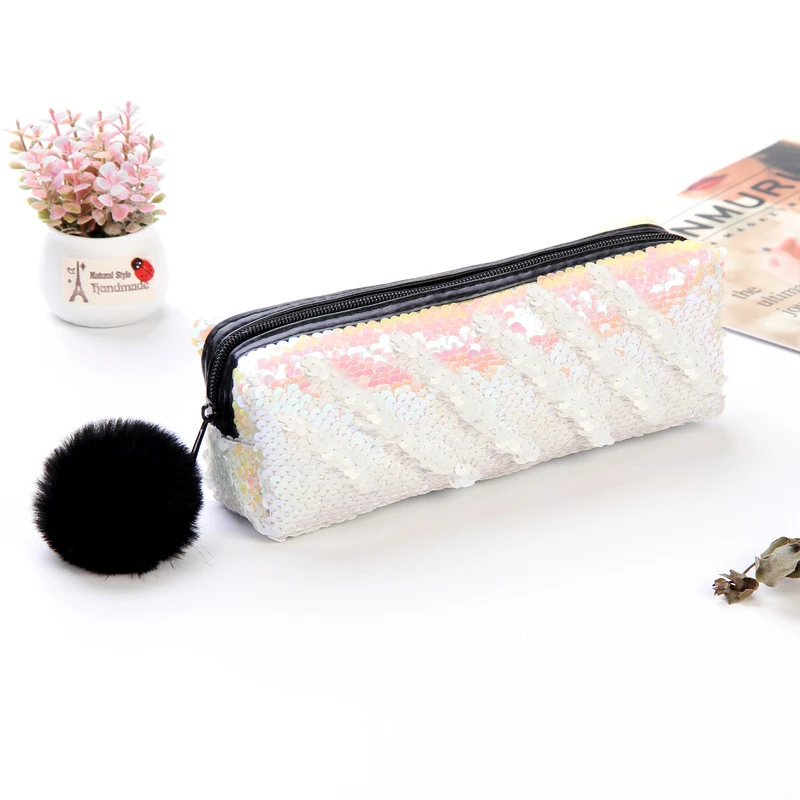 Reversible Sequin Pencil Case with Pompom