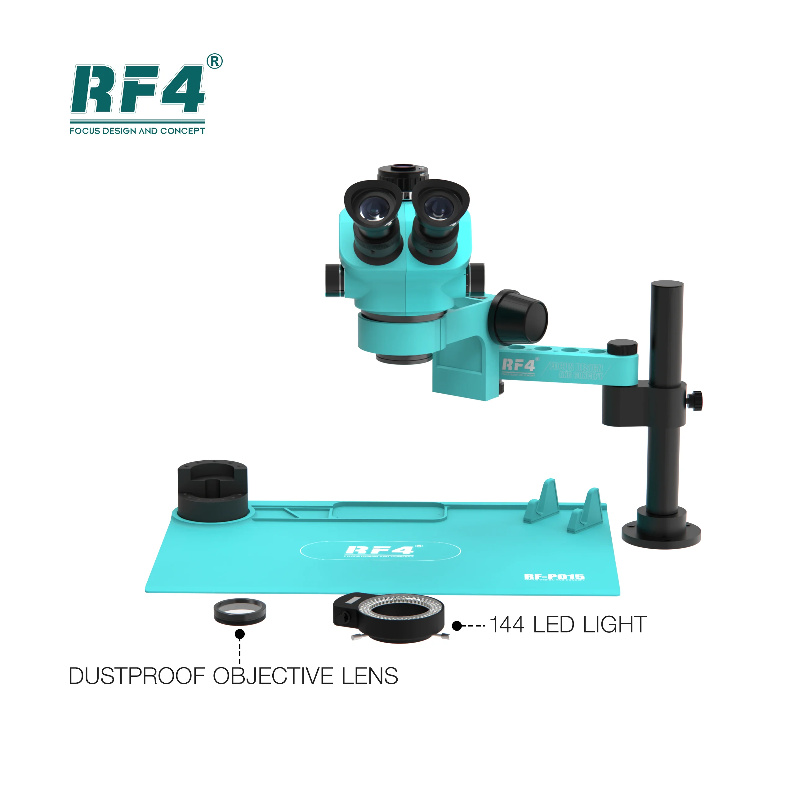 RF4 6 Speed Precise Locking Magnification Zoom ，360 ° Rotation Adjustable Swing Arm Universal Stereo Microscope