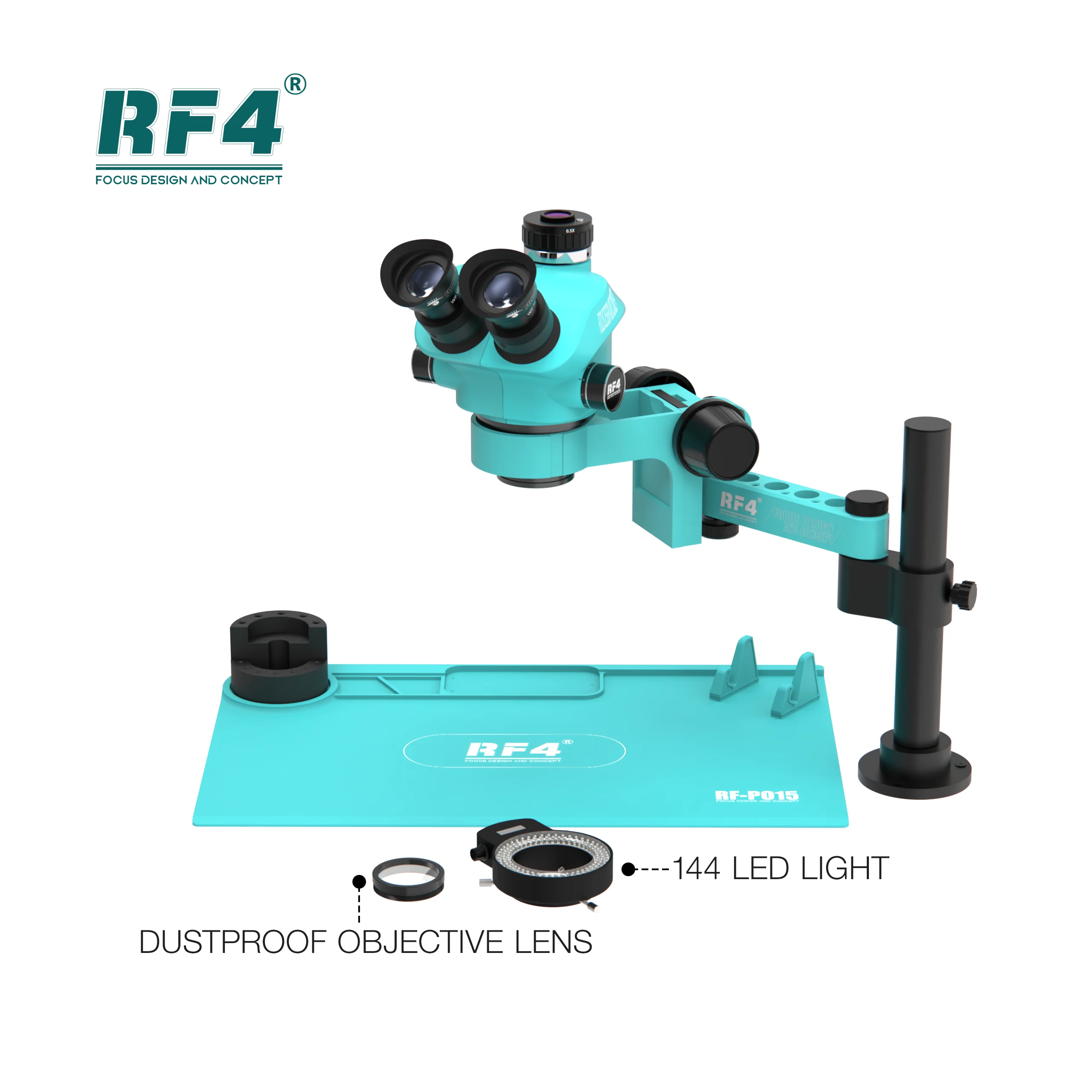 RF4 6 Speed Precise Locking Magnification Zoom ，360 ° Rotation Adjustable Swing Arm Universal Stereo Microscope