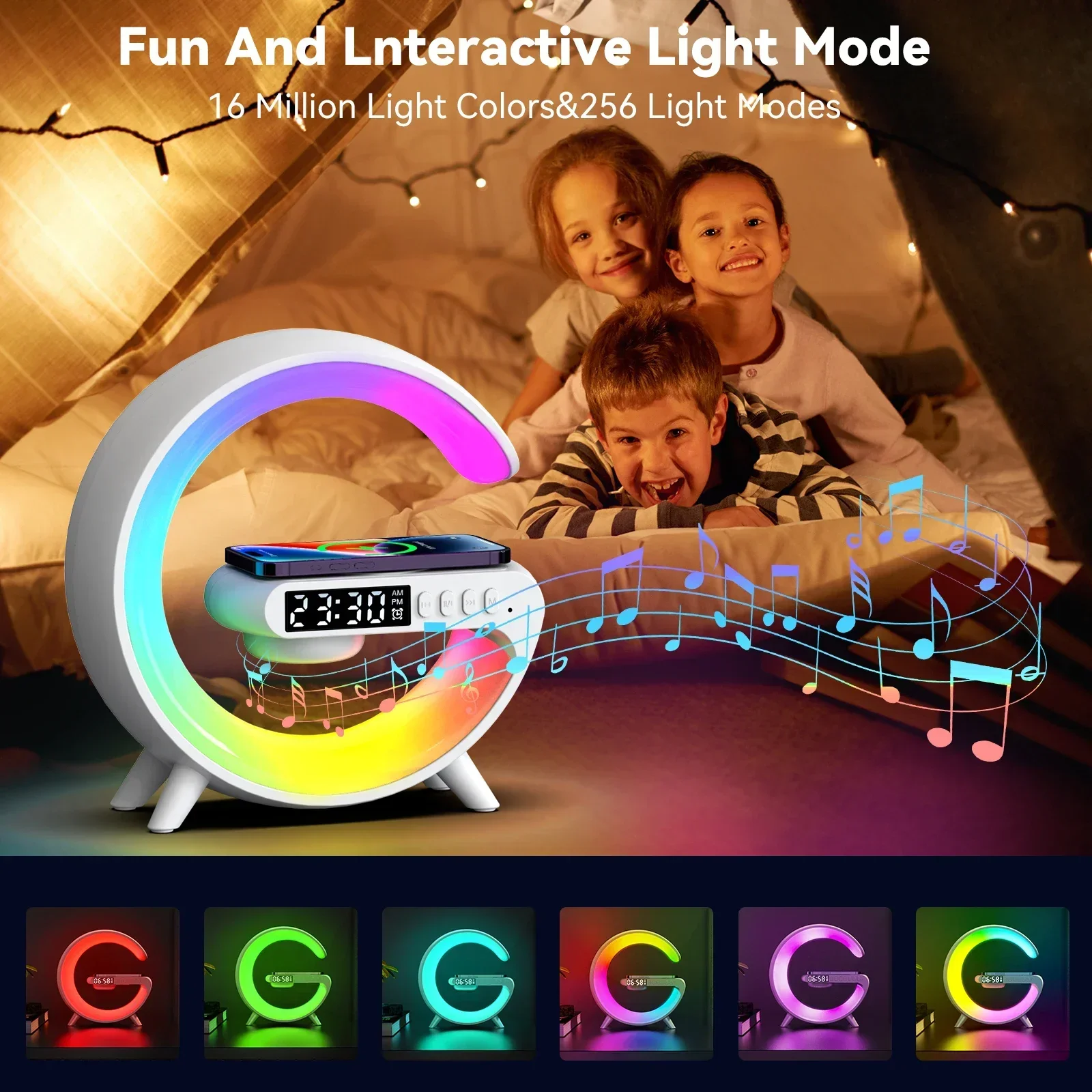 RGB Night Light Lamp Multifunction Alarm Clock TF Blueotooth Speaker 15W Wireless Charger Station Pad