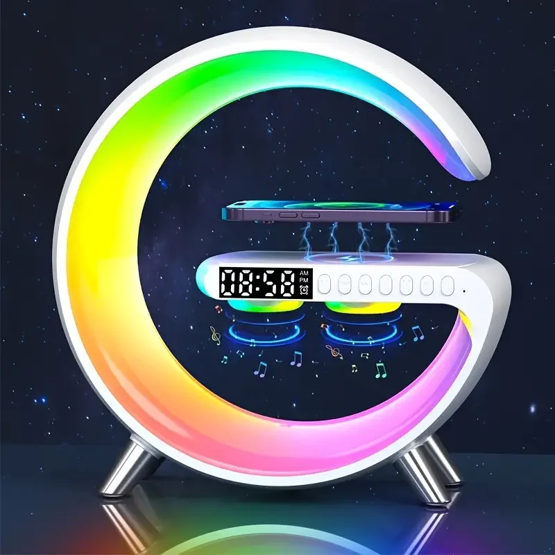 RGB Night Light Lamp Multifunction Alarm Clock TF Blueotooth Speaker 15W Wireless Charger Station Pad