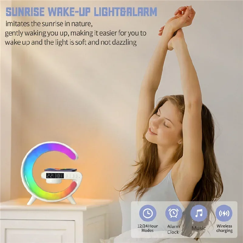 RGB Night Light Lamp Multifunction Alarm Clock TF Blueotooth Speaker 15W Wireless Charger Station Pad