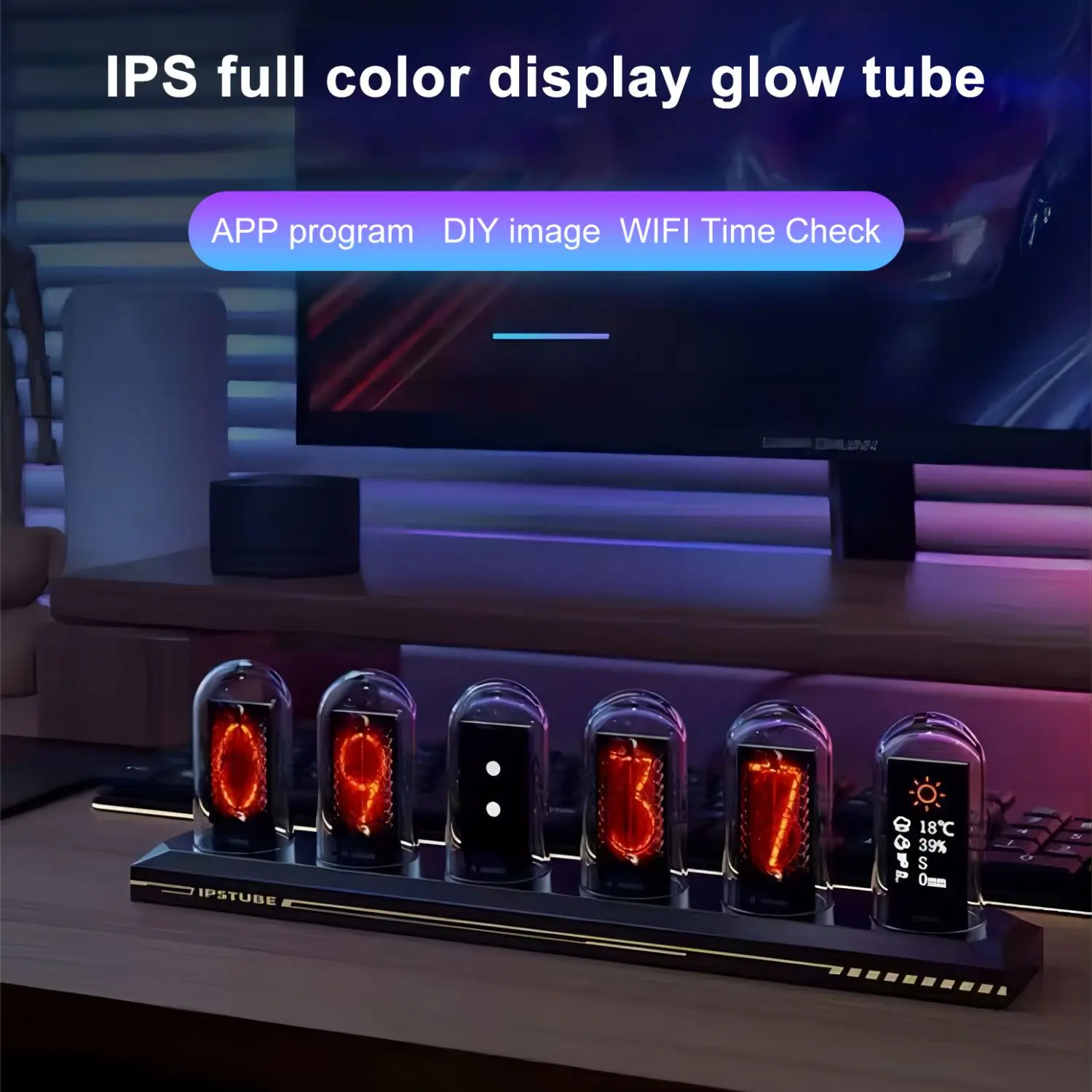 RGB Nixie Tube Clock LED Glows IPS Color Screen DIY Analog Digital Tube Night lights Gaming Desktop Home Decoration RGB Nixie Tube Clock LED Glows IPS Color Screen DIY Analog Digital Tube Night lights Gaming Desktop Home Decoration