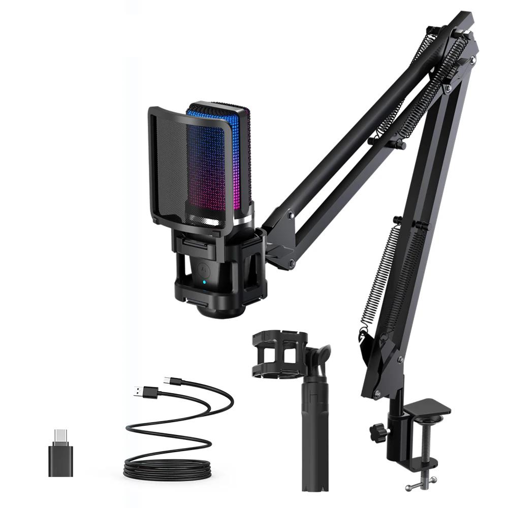 RGB Recording Microphone With Articulated Arm/USB Condenser Mic with Tripod For Gaming Podcasting Streaming Youtube RGB Recording Microphone With Articulated Arm/USB Condenser Mic with Tripod For Gaming Podcasting Streaming Youtube