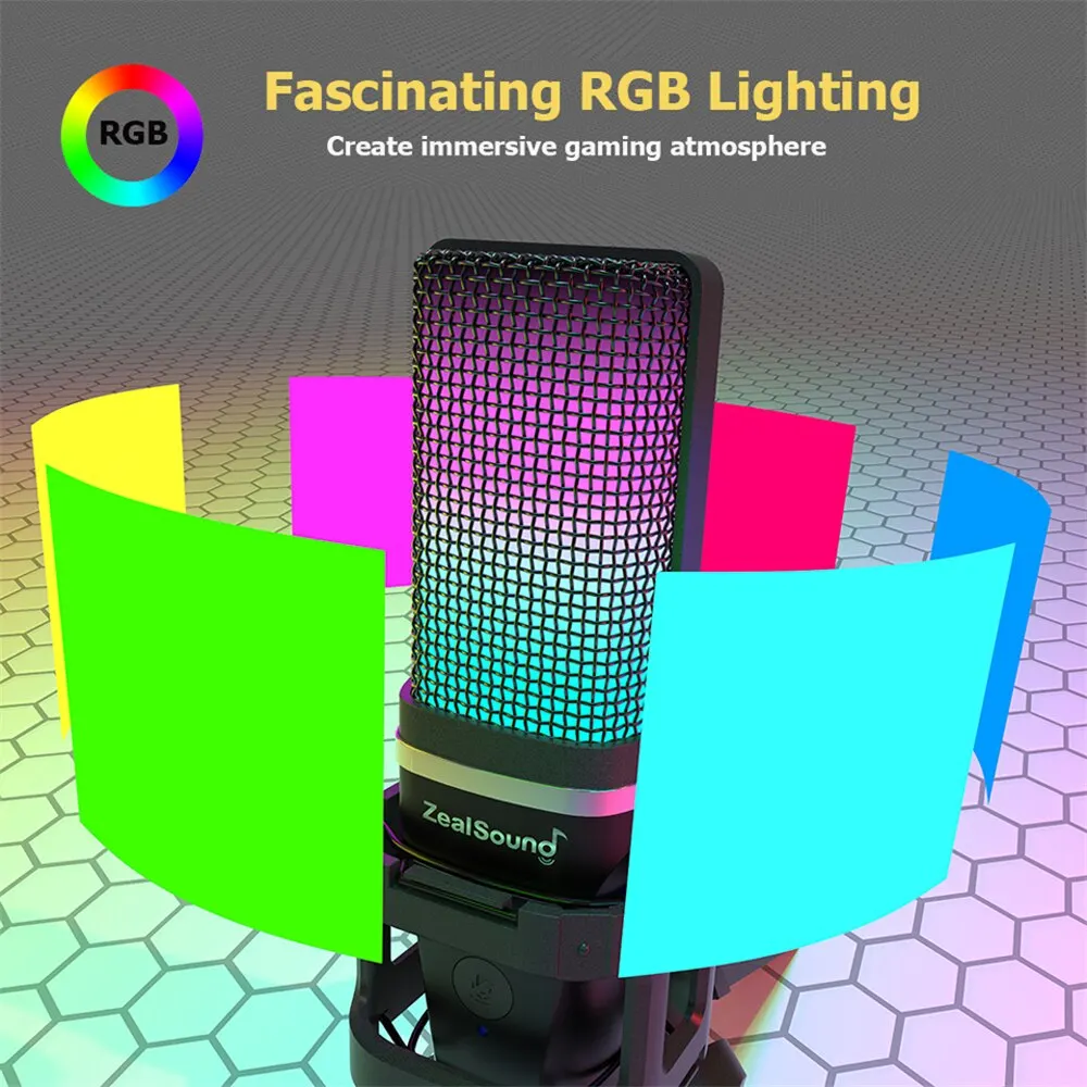RGB Recording Microphone With Articulated Arm/USB Condenser Mic with Tripod For Gaming Podcasting Streaming Youtube